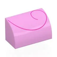 Brick Curved 1 x 2 x 1 No Studs with Dark Pink Large Spiral Print / Bright Pink