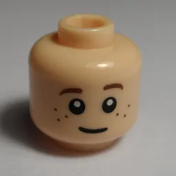 Minifig Head Bain, Dual Sided, Brown Eyebrows and Freckles, Slight Smile / Frown Print [Hollow Stud] / Light Nougat