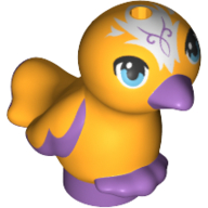 Lego Animal, Bird, Feet Joined, Lavender Beak, Bright Light Orange Body, Medium Azure Eyes Print / Lavender