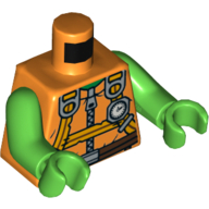 Lego Torso Jumpsuit with Zipper, Harness Straps, Altimeter and Brown Belt Print, Bright Green Arms and Hands / Orange