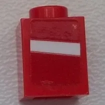 Brick 1 x 1 with White Stripe on Red Background Pattern Model Right Side (Sticker) - Set 75876