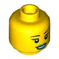 Minifig Head Ashlee Starstrider, Eyelashes, Blue Lips, Smile / Breathing Apparatus Print [Hollow Stud] / Yellow
