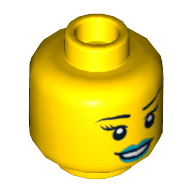 Lego Minifig Head Ashlee Starstrider, Eyelashes, Blue Lips, Smile / Breathing Apparatus Print [Hollow Stud] / Yellow