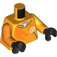 Lego Torso, Odd Arms, Sweater, Pockets, White Undershirt and Symbol, Orange Dragon print, Left Bright Light Orange Arm, Right Orange Arm, Black Hands / Bright Light Orange