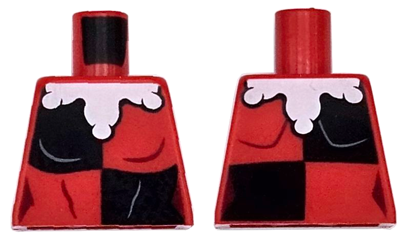 Lego Torso Female Black Quarters, White Wide Jester's Collar Rounded Pattern