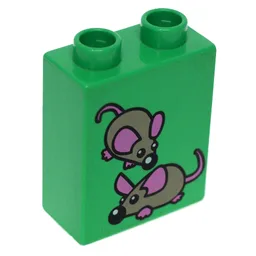 Duplo Brick 1 x 2 x 2 with Two Mice Print