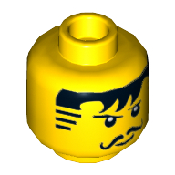 Lego Minifig Head Johnny Thunder, Moustache Black Bangs, Striped Sideburns Print [Hollow Stud] / Yellow