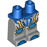Lego Hips and Light Bluish Gray Legs with Silver Armor, Yellow/Orange Circuitry, Knee Pads, Silver Toes Print