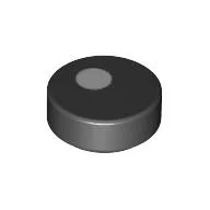 Tile Round 1 x 1 with White Dot/Circle/Eye Print / Black