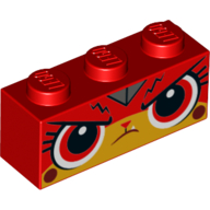 Lego Brick 1 x 3 with Unikitty Angry, Red Eyes, Lightning Bolts print / Red