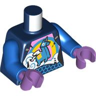 Lego Torso, Dark Azure Unillama (Supply Lama) , Rainbow print, Blue Arms, Medium Lavender Hands / Dark Blue
