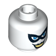 Lego Minifig Head Harley Quinn, Black Eyemask, Blue Eyes, Black Lips Print [Blocked Open Stud] / White