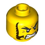 Lego Minifig Head, Black Eyebrows, Dark Brown Sideburns, Wrinkles, Scared / Angry / Yellow