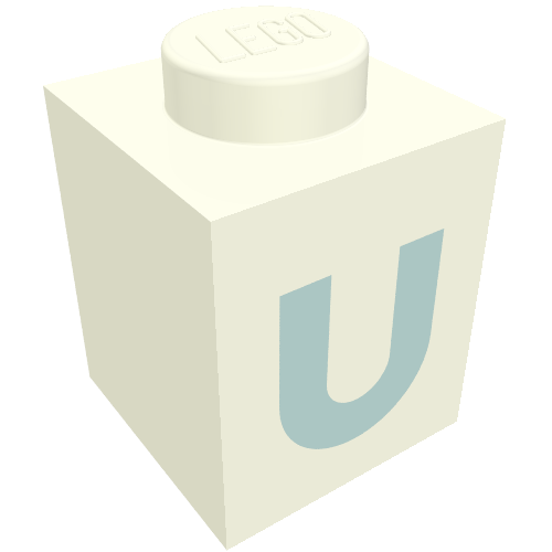 Lego Brick 1 x 1 with Blue 'U' Print (Bold Font) / White