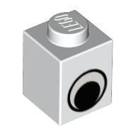 Lego Brick 1 x 1 with Simple Eye Black and White Print / White