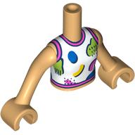 Lego Minidoll Torso Girl with Warm Tan Arms and Hands with White Shirt, Dark Pink Trim, Blue/Lime/Yellow Shapes print / Warm Tan