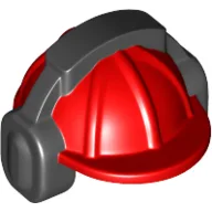 Helmet, Construction / Hard Hat, Black Ear Protector / Headphones Pattern / Red
