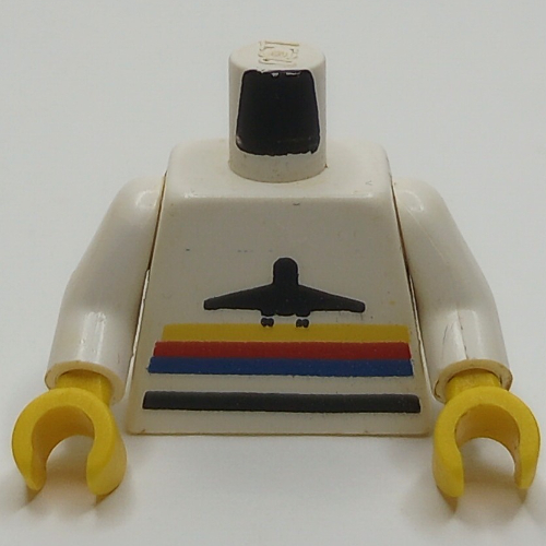 Lego Torso Airplane Logo with Stripes Print, White Arms, Yellow Hands / White