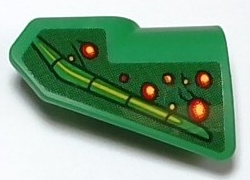 Lego Technic, Panel Fairing # 7 Very Small Smooth Short, Side A with Red and Yellow Spots, Lime and Dark Green Scales and Skin Pattern (Sticker) - Set 42149