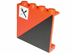 Lego Panel 1 x 4 x 3 - Solid Studs with Diagonal 1/2 Black Pattern Left with Fork and Knife Pattern (Sticker) - Set 7745