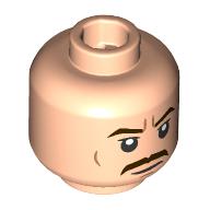 Lego Minifig Head Admiral Yularen, Reddish Brown Eyebrows, Moustache, Stern / Worried, Raised Eyebrow print / Light Nougat