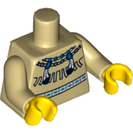 Lego Torso Buckskin Tunic, American Indian Necklace and Fringe Print, Tan Arms, Yellow Hands / Tan