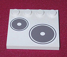 Lego Tile, Modified 4 x 4 with Studs on Edge with Dark Gray Circles / Stove Plates Pattern Model Right Side (Sticker) - Set 5895