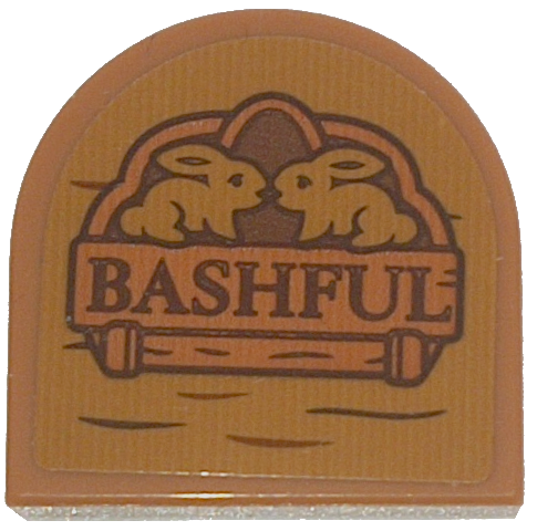 Lego Tile, Round 2 x 2 Half Circle Extended with Wood Grain and 'BASHFUL' Pattern (Sticker) - Set 43242