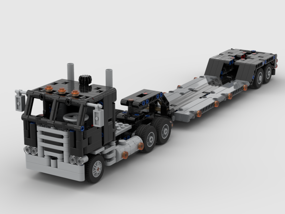 Lego Cabover truck and lowboy trailer . Mini size.