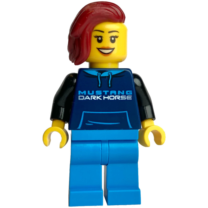Lego Race Driver - Dark Blue Torso, Dark Azure Legs, Dark Red Hair