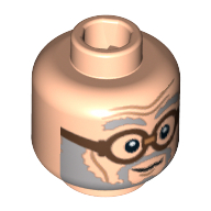 Lego Minifig Head Ernie Prang, Gray Beard and Eyebrows, Brown Glasses Print [Blocked Open Stud] / Light Nougat