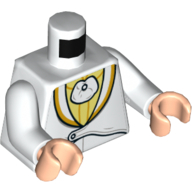 Lego Torso Tuxedo with Bright Light Yellow Shirt Print, White Arms, Light Nougat Hands / White