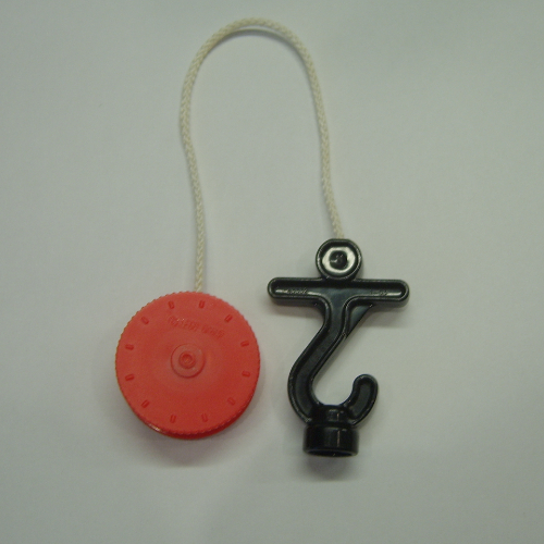 Lego Duplo Winch Drum Narrow with White String and Black Thick Hook with Stud Case and Horizontal Bar / Red