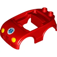 Duplo Car Body with 2 Studs on Back and Yellow Headlights and EMT Star of Life Print / Red