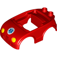 Lego Duplo Car Body with 2 Studs on Back and Yellow Headlights and EMT Star of Life Print / Red