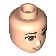Lego Minidoll Head Male, Black Eyebrows, Brown Eyes, Dark Tan Open Mouth / Light Nougat