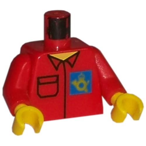 Lego Torso Shirt with Post Office Horn Logo on Blue Background Print, Red Arms, Yellow Hands / Red
