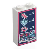 Lego Brick 1 x 2 x 3 with Light Aqua '1 2 3', Flippers, Coral Surfboard, Life Preserver, Photos on Dark Blue Background print / White