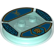 Function Brick Round 4 x 4 x 2/3 with 2 Studs and Gold Jay Symbol and Asian Character Print / Trans-Light Blue