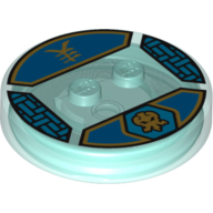 Lego Function Brick Round 4 x 4 x 2/3 with 2 Studs and Gold Jay Symbol and Asian Character Print / Trans-Light Blue