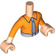 Lego Minidoll Torso Boy with Orange Shirt, Blue/Grey Tie, Dark Tan Pants print, Light Nougat Arms and Hands / Light Nougat