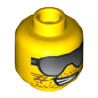 Lego Minifig Head Frank Rock, Dual Sided, Sunglasses, Stubble, Scratches, Grin / Black Eyebrows, White Pupils, Determined Print [Blocked Open Stud] / Yellow
