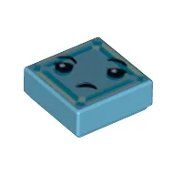 Tile 1 x 1 with Face with Frown Print (Kryptomite) / Medium Azure