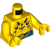 Lego Torso Bare Chest with Anchors, Parrots, and Mermaids Tattoos, Blue Belt Print, Yellow Arms and Hands / Yellow