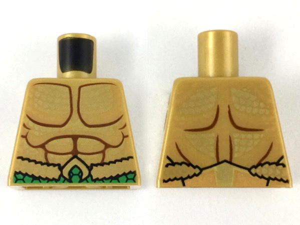 Lego Torso Bare Chest with Muscles Outline, Gold Scales and Green Belt Pattern