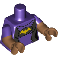 Lego Torso, Dual Molded Arms, Wetsuit with Batman Logo / Zipper on Back Print, Dark Purple Sleeves Pattern, Medium Nougat Arms and Hands / Dark Purple