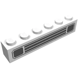 Brick 1 x 6 with Black Car Grill Print / White