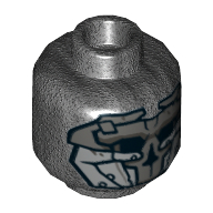 Lego Minifig Head Knight of Ren, Mask with Dark Bluish Gray and Silver Skull Print / Pearl Titanium