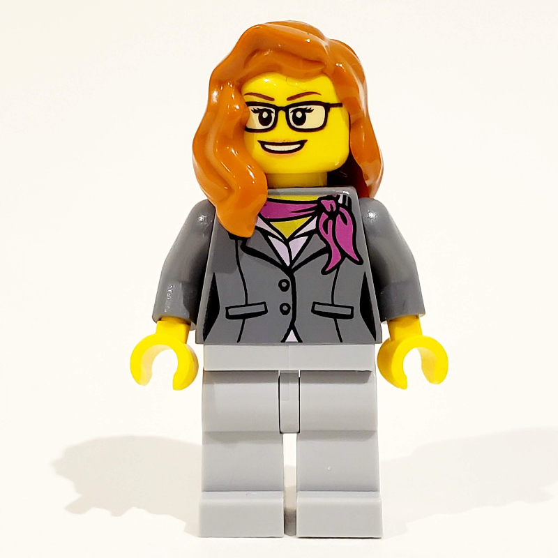 Lego Scientist - Dark BLuish Grey Torso, Light Bluish Grey Legs, Dark Orange Hair