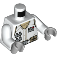 Lego Torso Vest over Tan Shirt, Ammo Belt, Utility Belt, Pockets, ID Badge Print, White Arms, Light Bluish Gray Hands / White